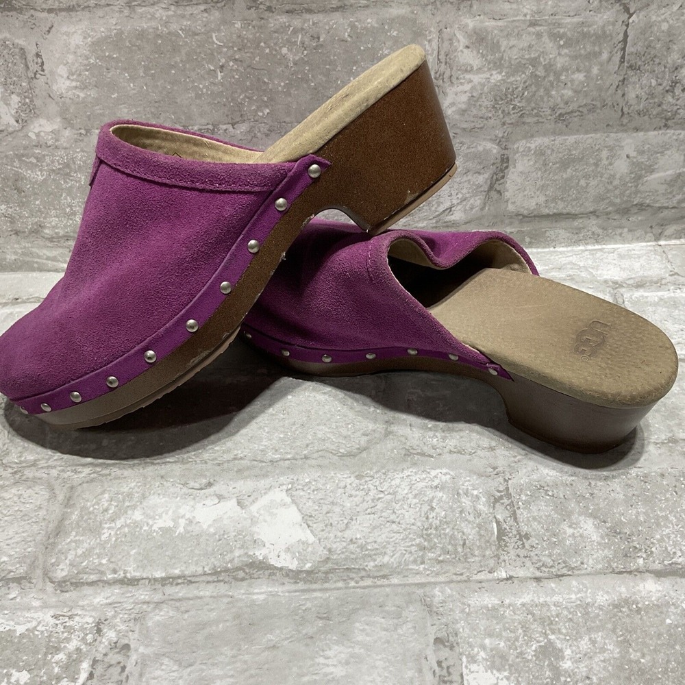 UGG Abbie‎ 5772 Women's Pink Sherpa Suede Slip On Studded Mules Clogs Shoes Sz 4